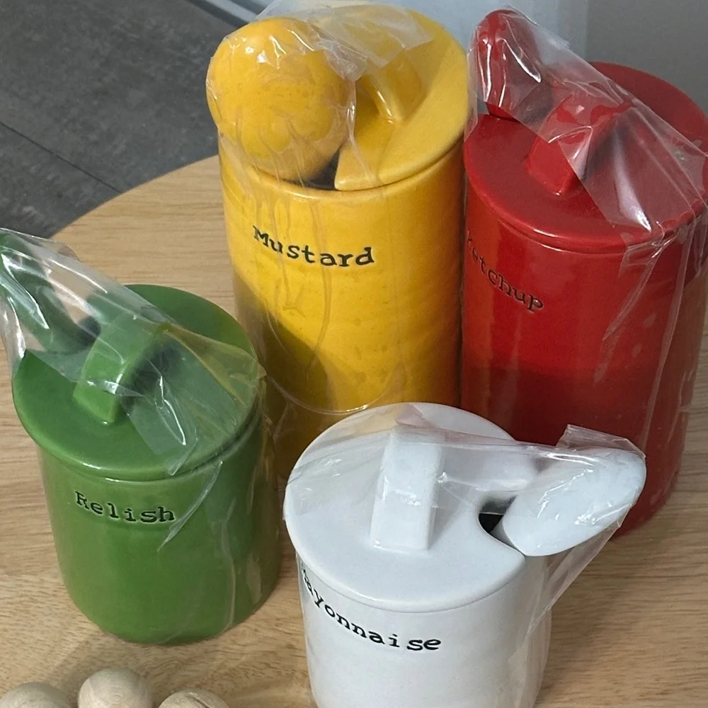Pottery Barn Colorful Condiment BBQ Jar Set